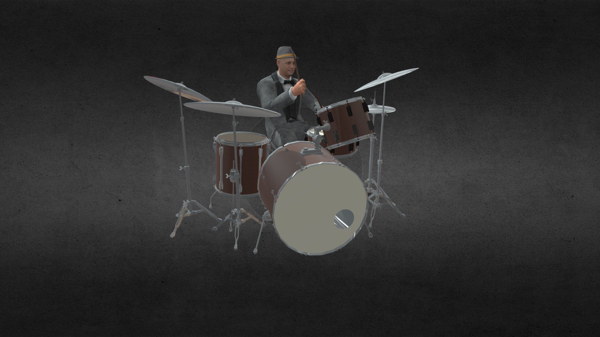 Jazz Drummer Musician with DrumKit Animation Buy Royalty Free 3D