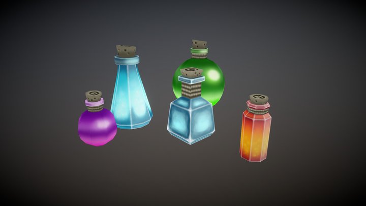 Potion Bottle Pack - Hand-painted Props 3D Model