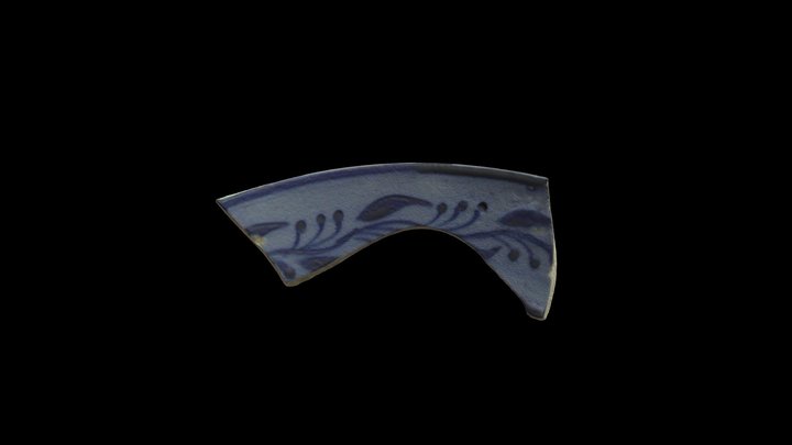 Cobalt Blue Painted Floral Bowl Rim 3D Model