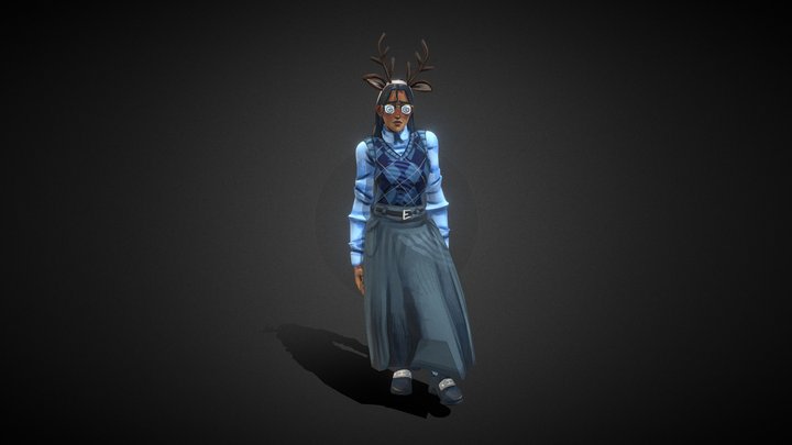 Shy Girl with deer costume! 3D Model