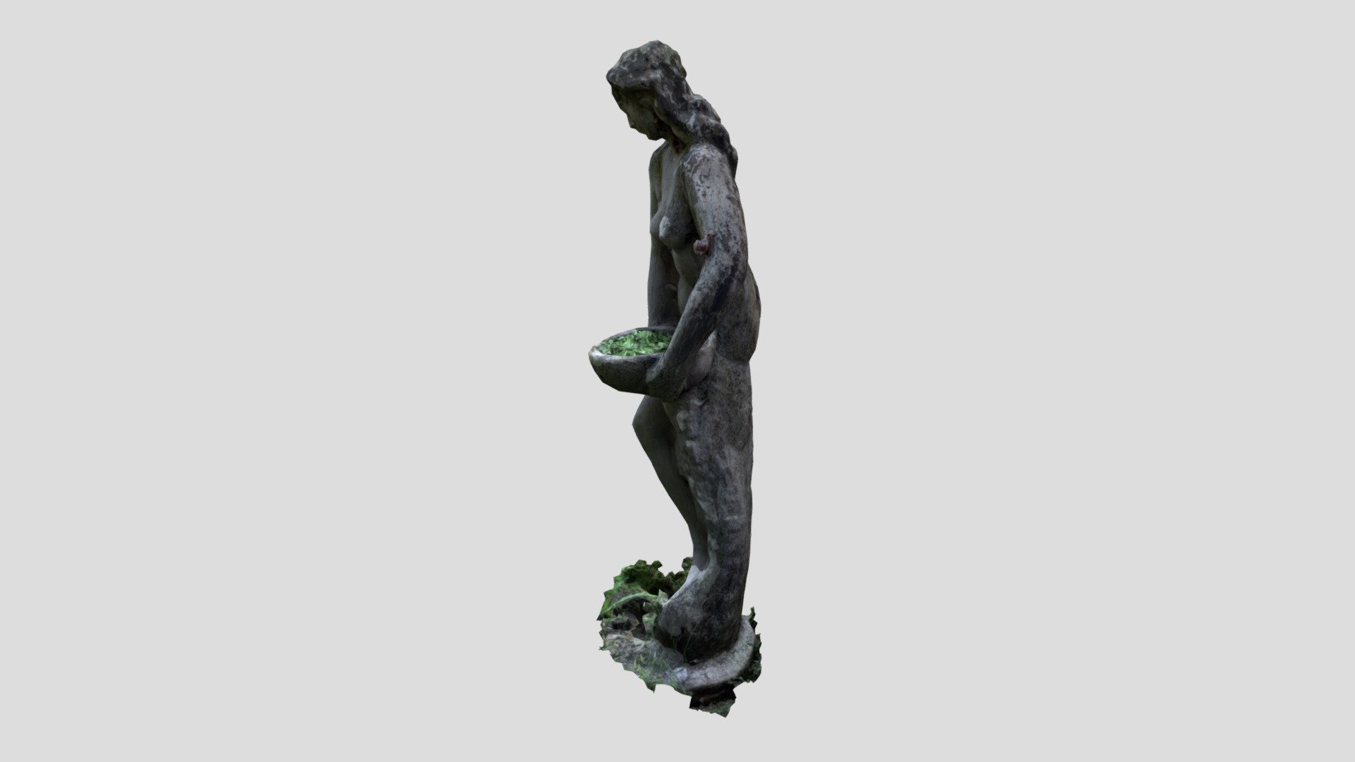Statue with plant pot