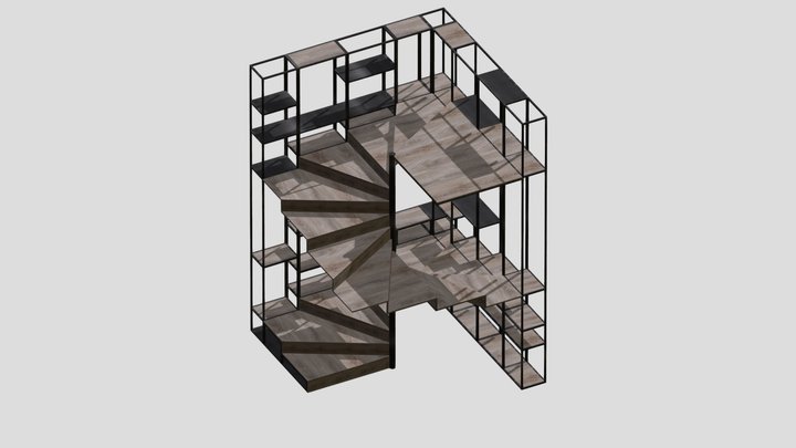 Staircase  Bookshelf 3D Model