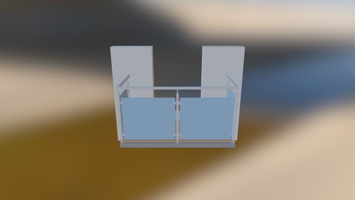 Balcony with glass railings and wood floor 3D Model