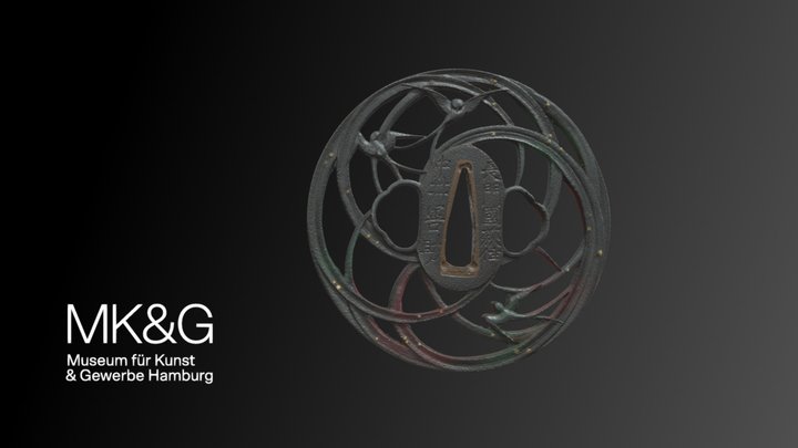 Tsuba mit Schwalben im Reis 3D Model