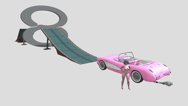 Teenage girl will use the car to go up the ramp. 3D Model