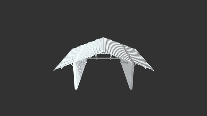 Wooden Roof Queen Post Truss Low-poly 3D model 3D Model