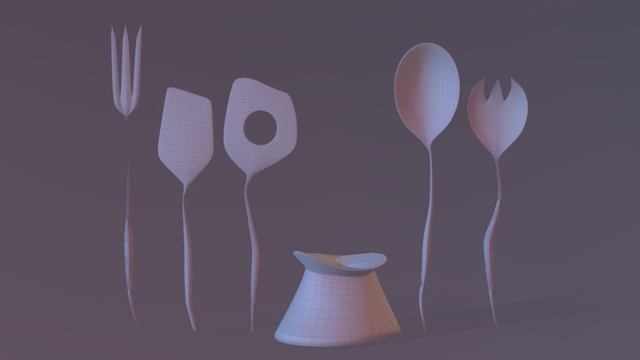 Little Things Series: Stylized Cup with Utensils 3D Model