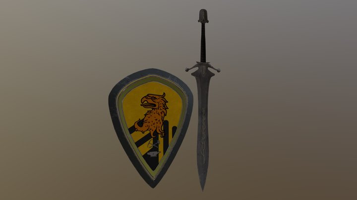 Sword and Shield with Heraldry 3D Model