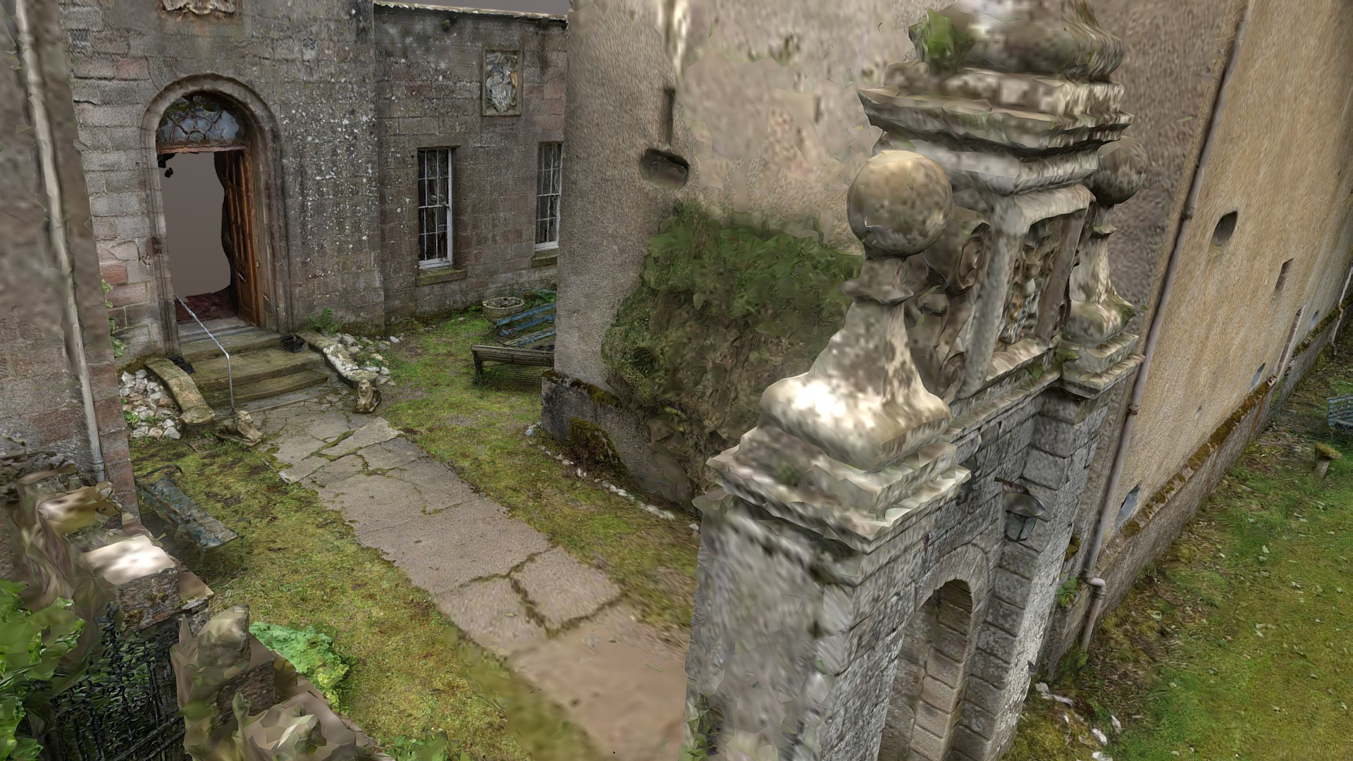3D model Craig Castle Nr Huntly Aberdeenshire 3d Model - This is a 3D model of the Craig Castle Nr Huntly Aberdeenshire 3d Model. The 3D model is about a stone building with a statue in front of it.