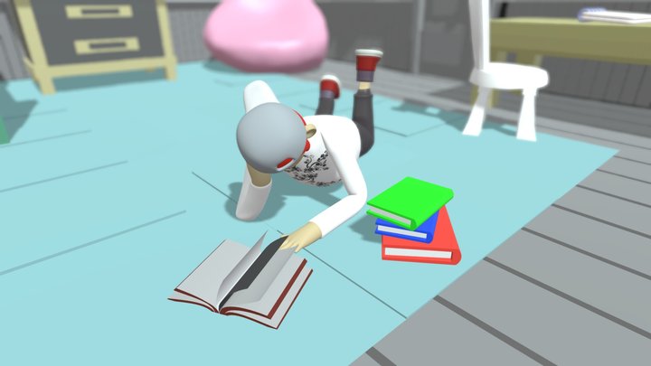 Low Poly Character is reading 3D Model