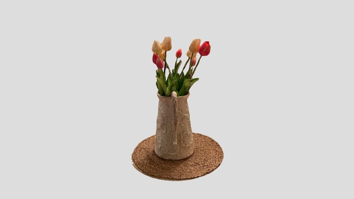 Tulip Flowers in Jug Vase Table Decoration 3D Model