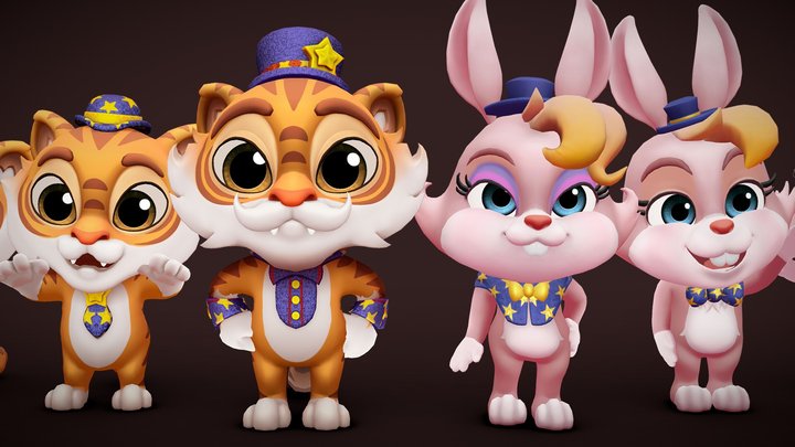 Pop Slots - Rabbit & Tiger heroes 3D Model