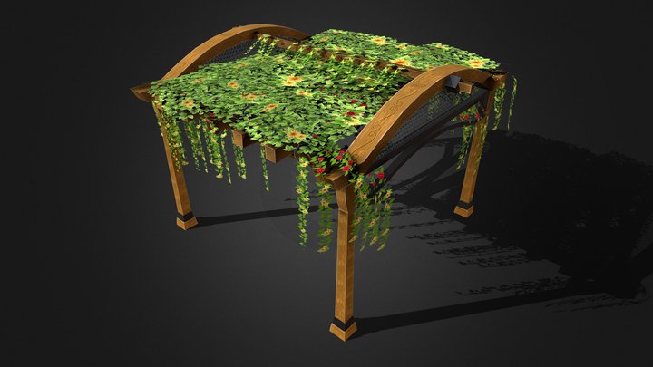 Low poly wooden flower covered shade 3D Model