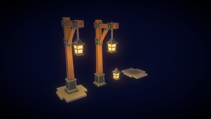 Lantern Set - Low Poly Stylized 3D Model