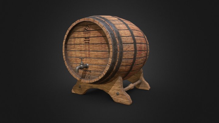 Wooden Wine Barrel 3D Model