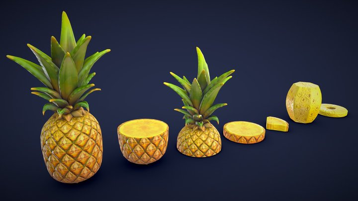 Stylized Pineapple - Low Poly 3D Model
