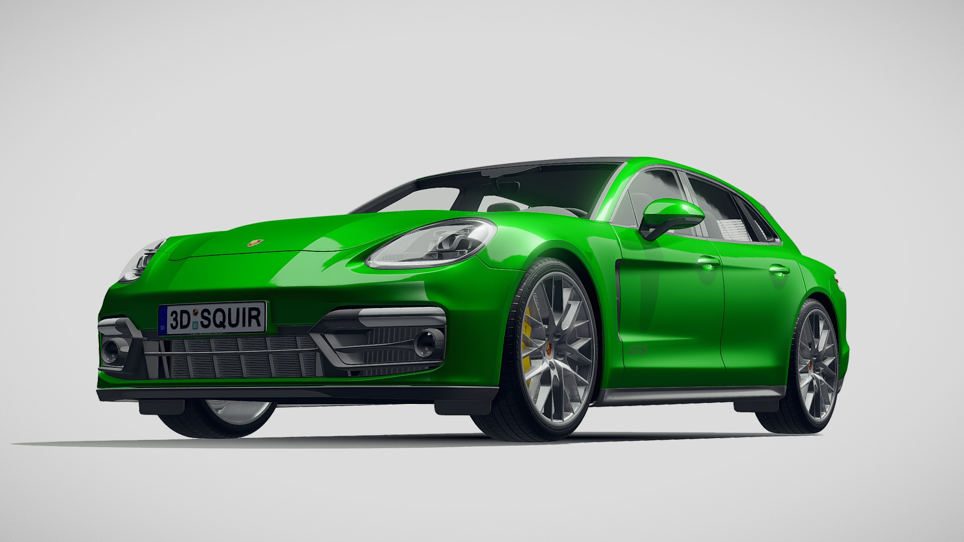 3D model Porsche Panamera GTS Sport Turismo 2019 - This is a 3D model of the Porsche Panamera GTS Sport Turismo 2019. The 3D model is about a green car with a white background.