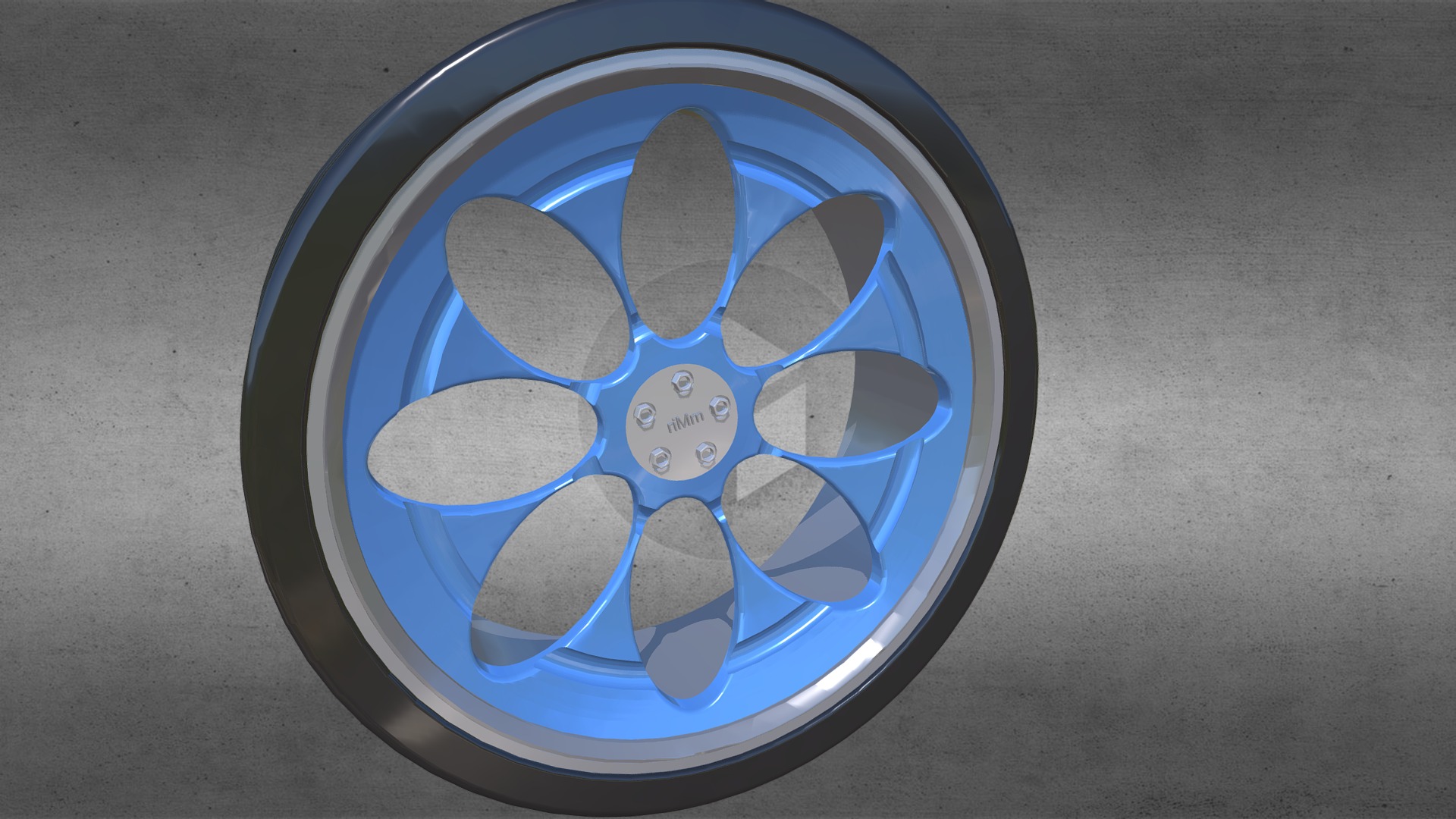 3D model Wheels – Car – Rim - This is a 3D model of the Wheels - Car - Rim. The 3D model is about a blue wheel on a grey surface.