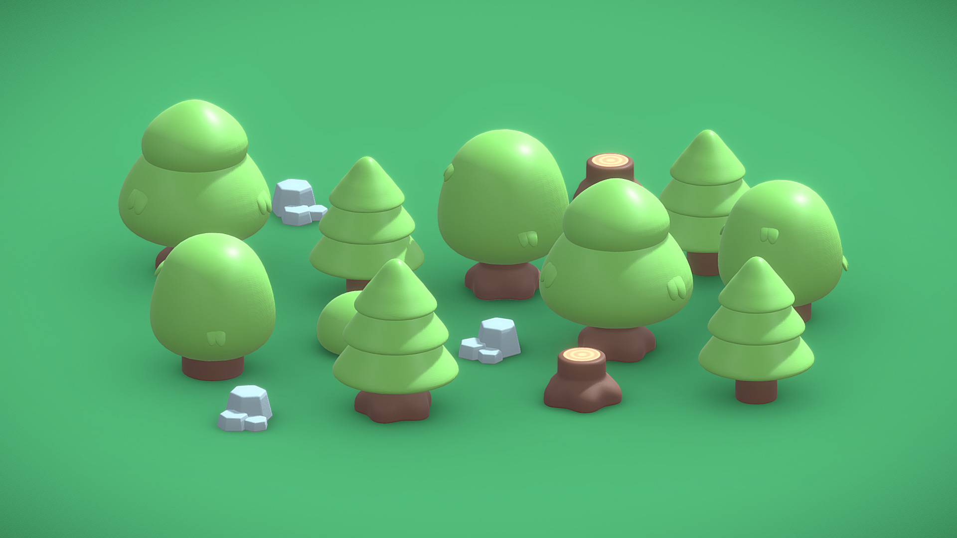 3D model Forest template - This is a 3D model of the Forest template. The 3D model is about a group of green and white objects.