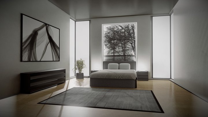 Minimalistic Modern Bedroom 3D Model