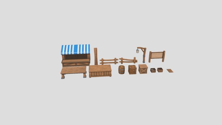 Stylized Wood Assets 3D Model
