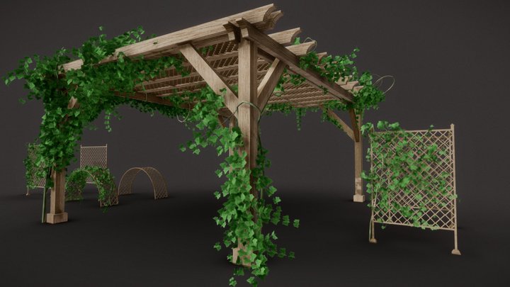 Garden Lattice And Pergola with Vines/Ivy 3D Model