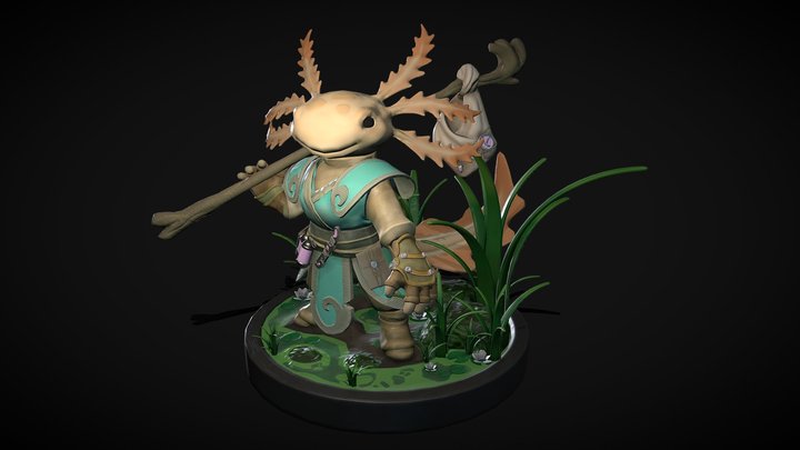 Axolotl Adventurer Diorama 3D Model