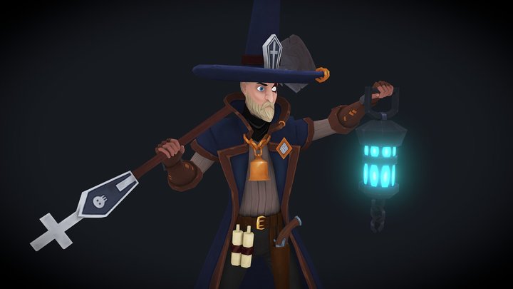 Stylized Fantasy Old Undertaker 3D Model