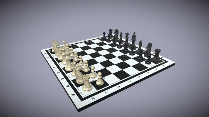 Realistic  Chess Set – Full Board with Pieces 3D Model