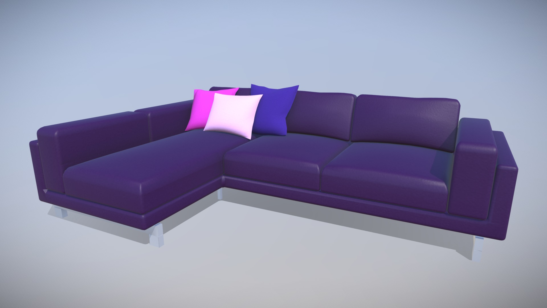3D model Ikea Nockeby Leather Sofa VR AR Low-poly - This is a 3D model of the Ikea Nockeby Leather Sofa VR AR Low-poly. The 3D model is about a purple couch with pillows.