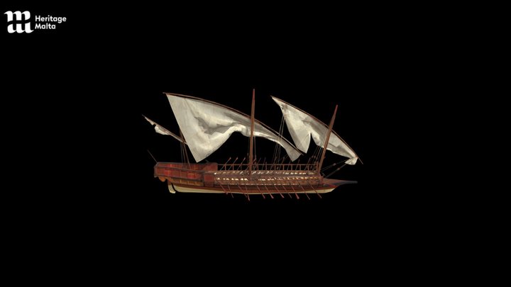 18th century Maltese Lateen-Rigged Brigantine 3D Model
