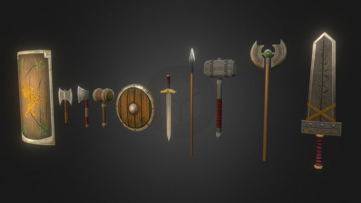 Hand painted Weapons 3D Model