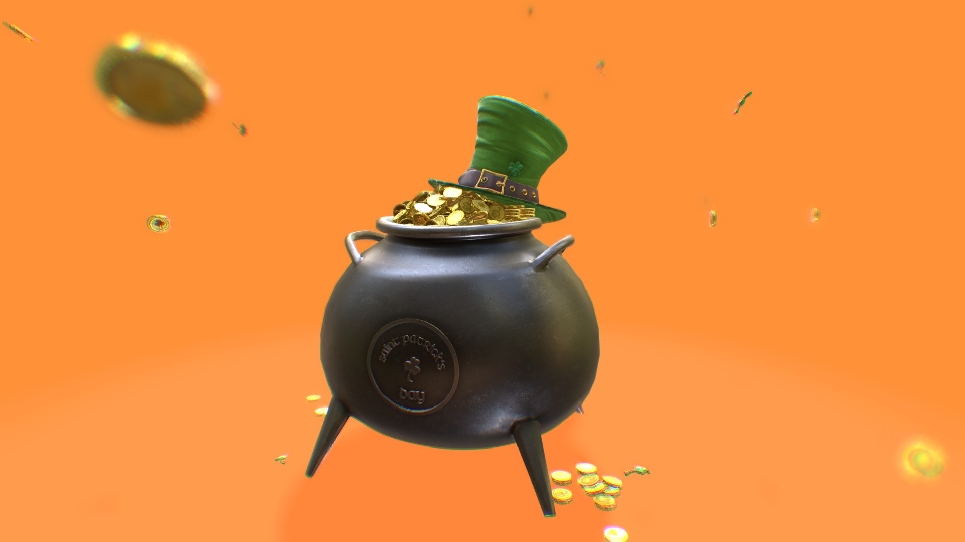3D model Saint Patrick`s Day - This is a 3D model of the Saint Patrick`s Day. The 3D model is about a black pot with a green lid.