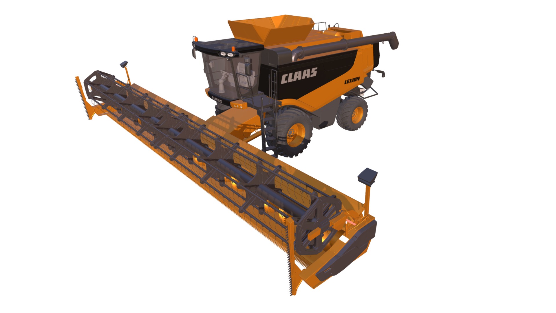 3D model Claas Lexion Combine - This is a 3D model of the Claas Lexion Combine. The 3D model is about a yellow and black machine.