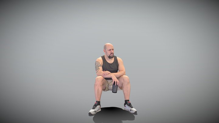 Athletic man sitting with water bottle 398 3D Model