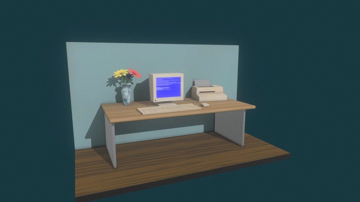 80s Stylized Computer Desk 3D Model