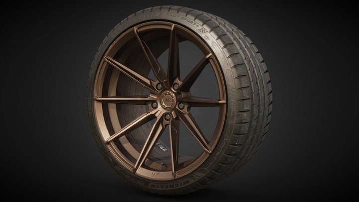Rim WheelForce CF3-FF R &Tire Michelin 255/30R20 3D Model