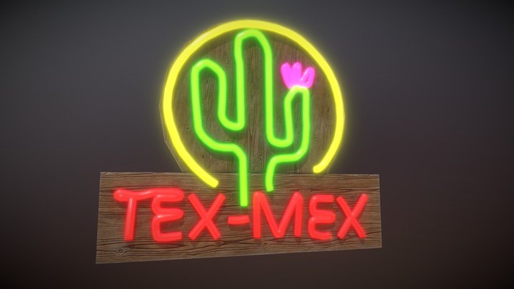 Neon light tex-mex sign 3D Model