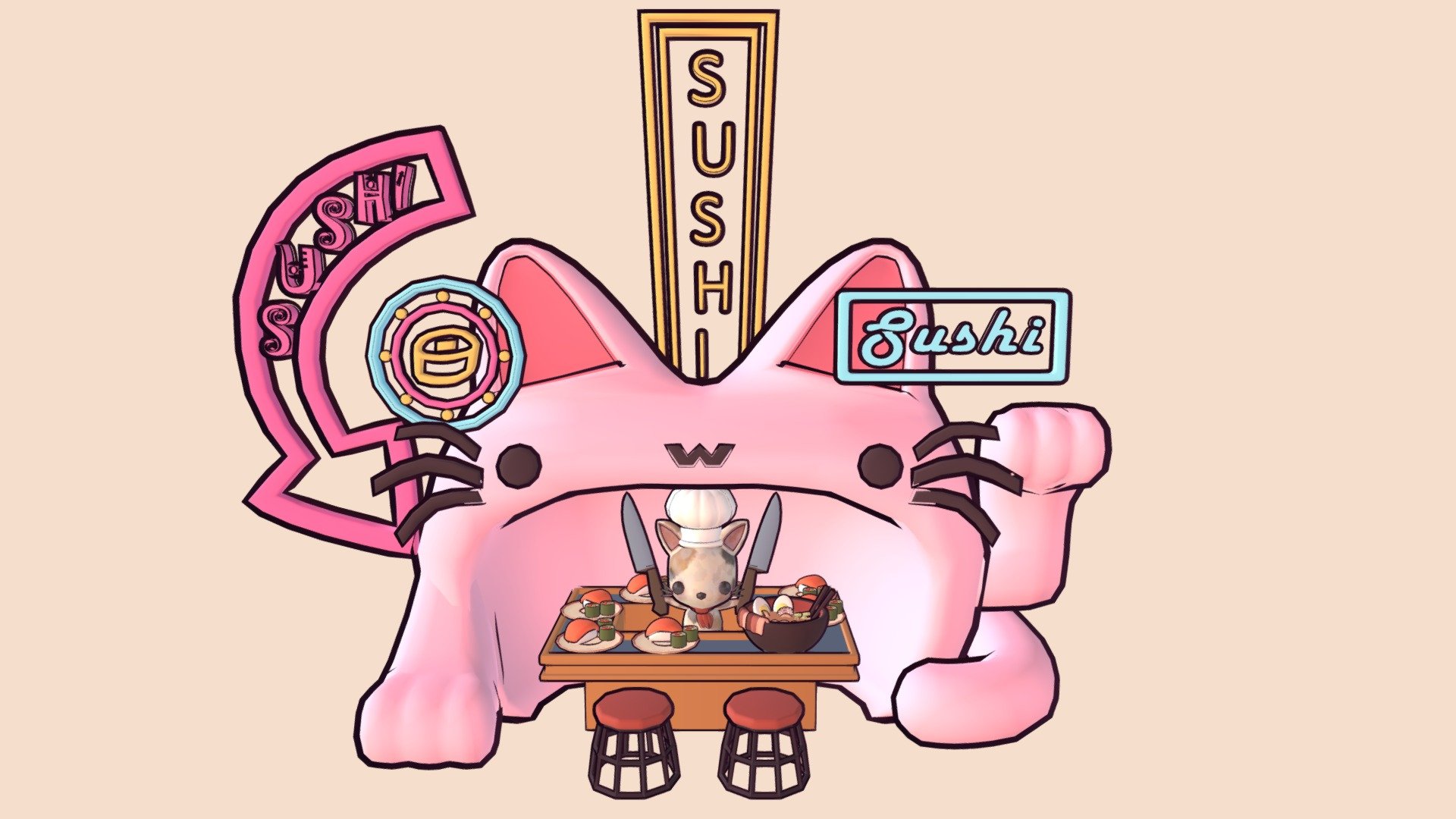 Cat Sushi Bar - 3D model by minmintea (@tvcomet) [4f955b8] - Sketchfab