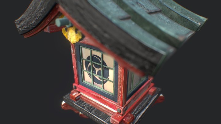 Wooden Red Japanese lantern (toro) 3D Model