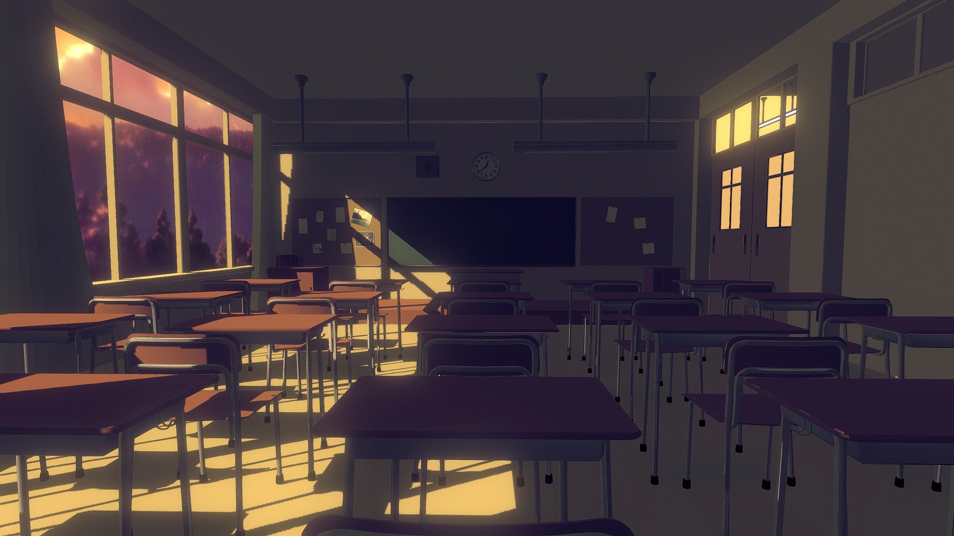 anime classroom Low-poly 3D Model
