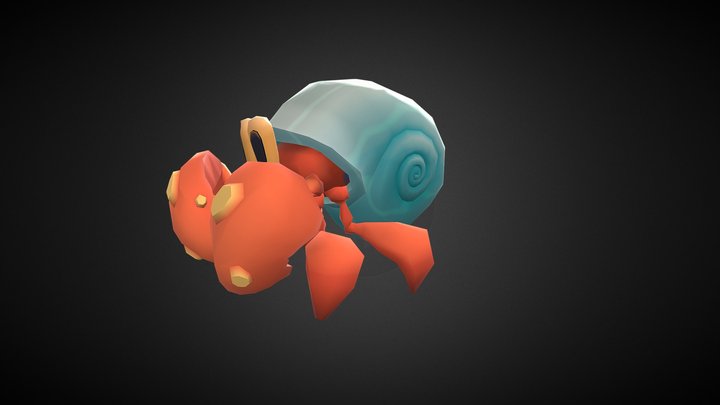 Animated hermit cancer cartoon lowpoly character 3D Model
