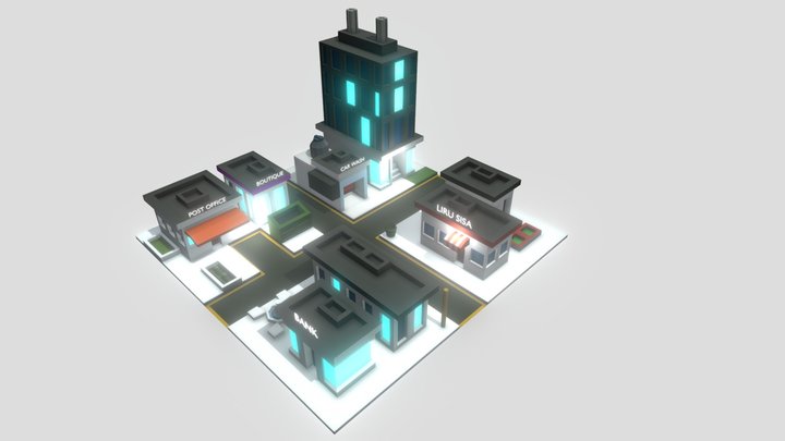 Isometric City at Night 3D Model