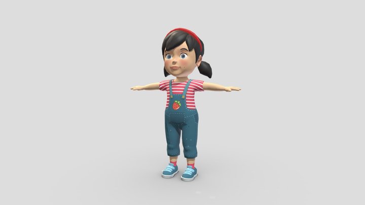 Cartoon Style Children Girl 3D Model
