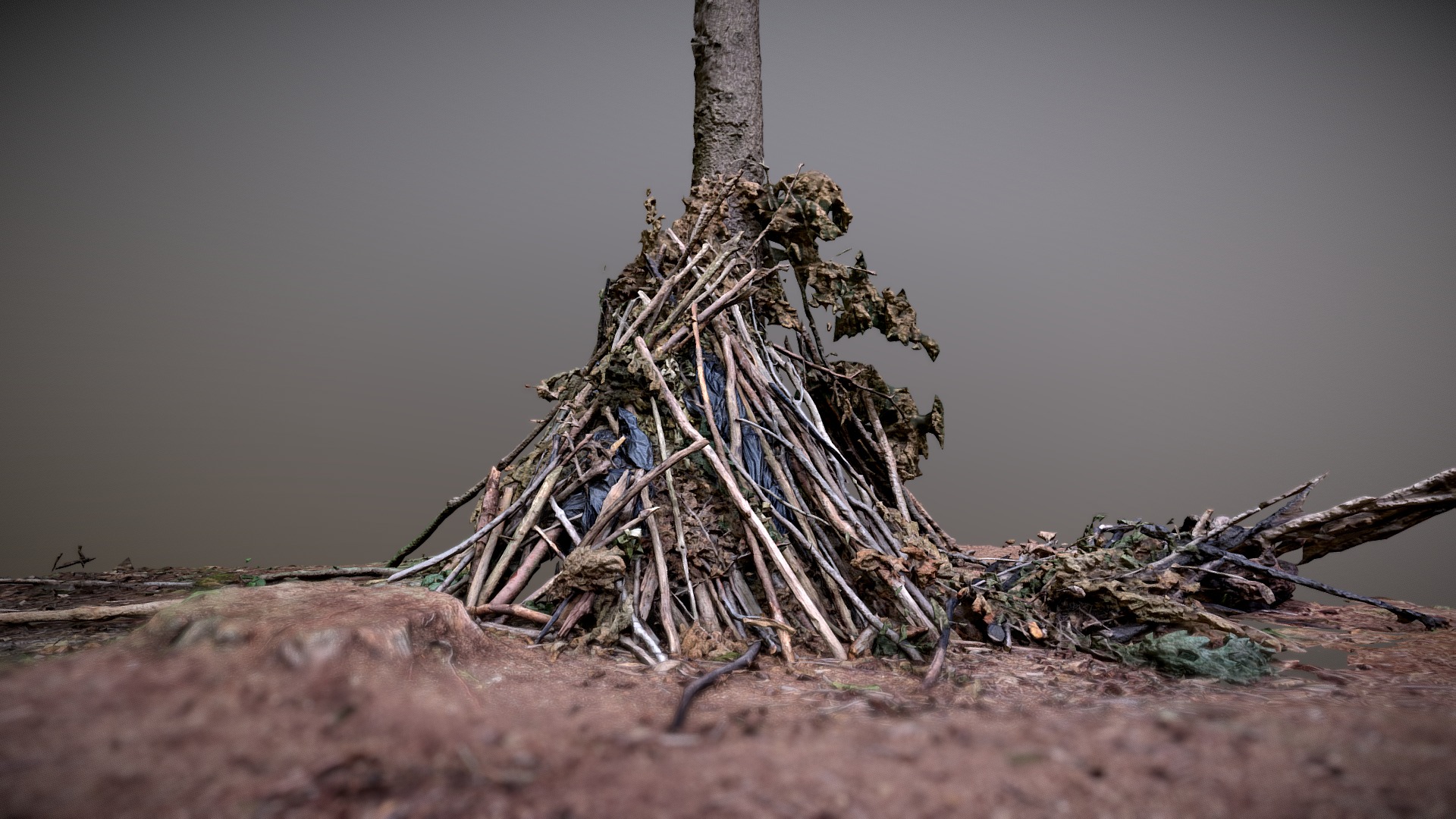 3D model Wooden Sticks Caban - This is a 3D model of the Wooden Sticks Caban. The 3D model is about a tree with branches and leaves.