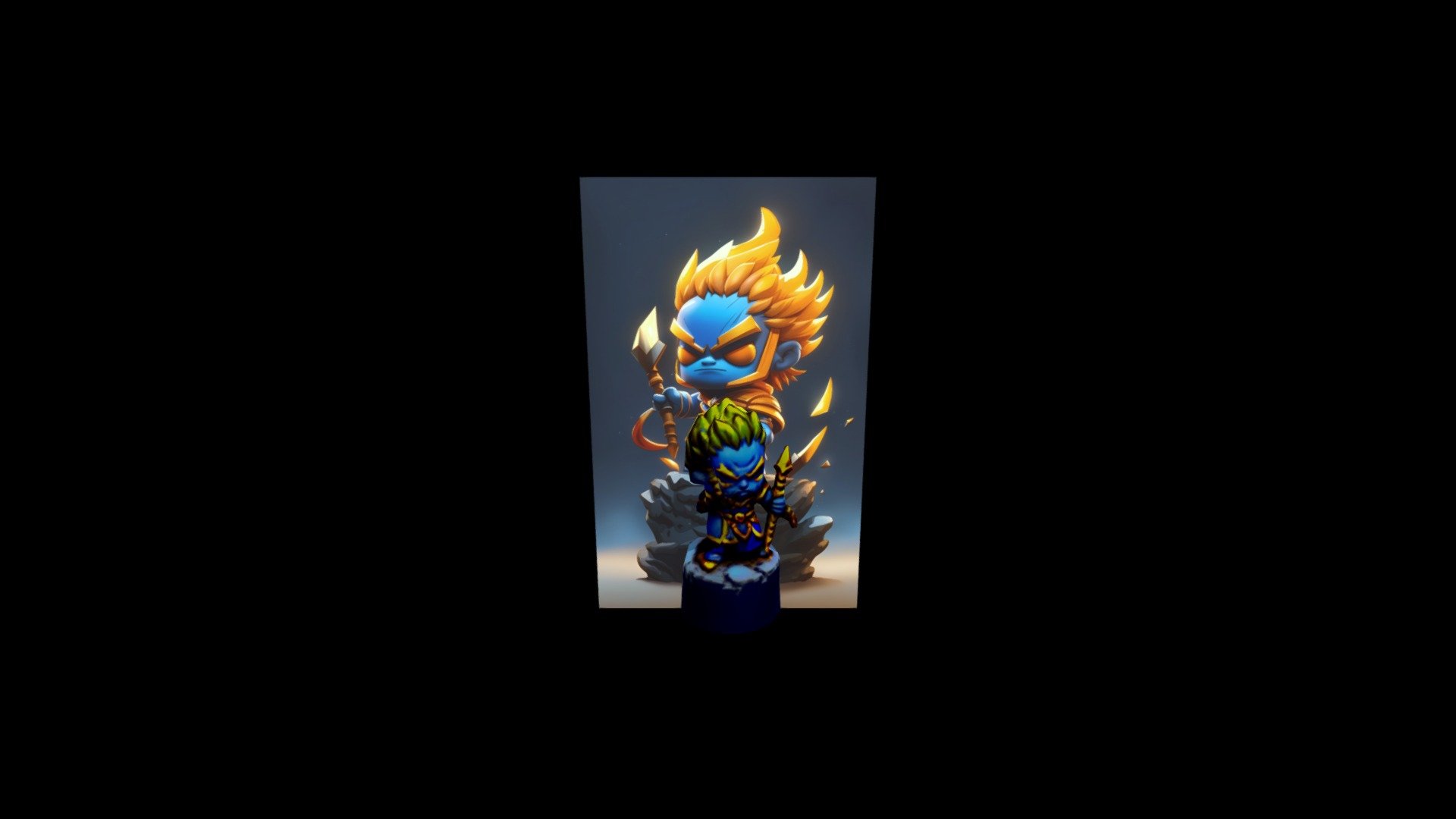 "Chibi Warrior on Rocks" A blue and yellow ch - Download Free 3D model ...