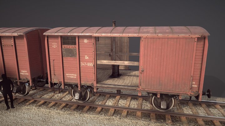 Railway Covered Goods Wagon Vr.3 Ok-Red 3D Model