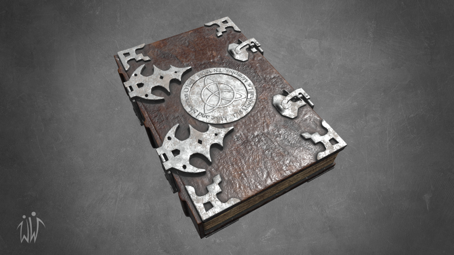 3D model Old spell book - This is a 3D model of the Old spell book. The 3D model is about a wood carving of a skull.