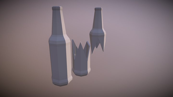 Broken and normal low poly bottle 3D Model