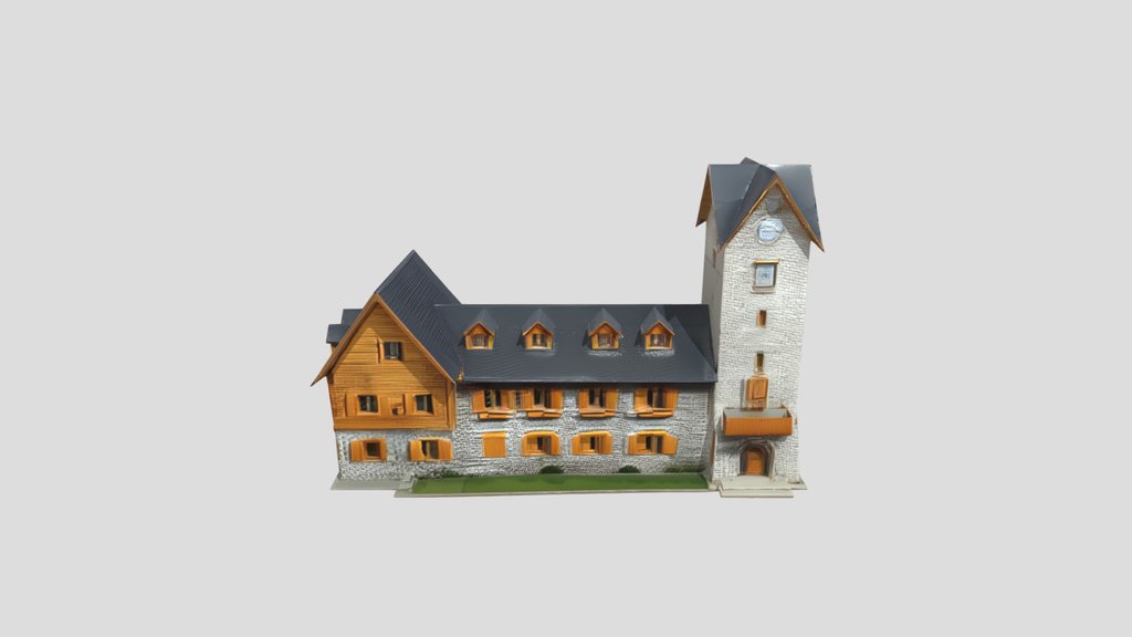 A stone and wood clock tower building.